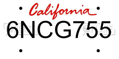 6NCG755 California License Plate