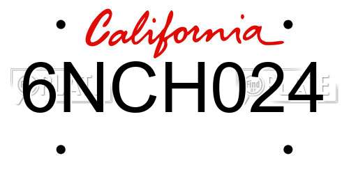 6NCH024 California License Plate