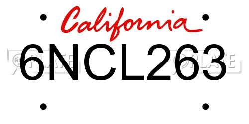 6NCL263 California License Plate