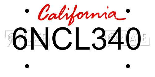 6NCL340 California License Plate