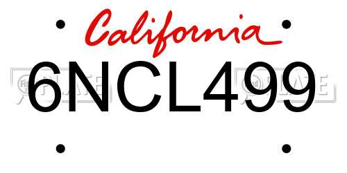 6NCL499 California License Plate