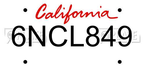 6NCL849 California License Plate