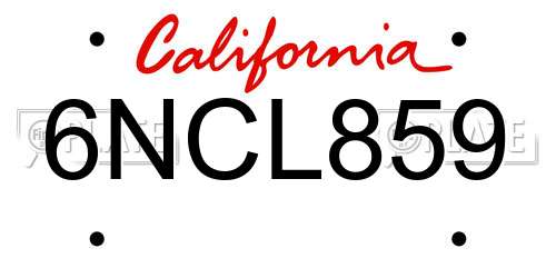 6NCL859 California License Plate