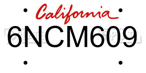 6NCM609 California License Plate