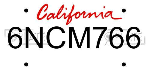 6NCM766 California License Plate
