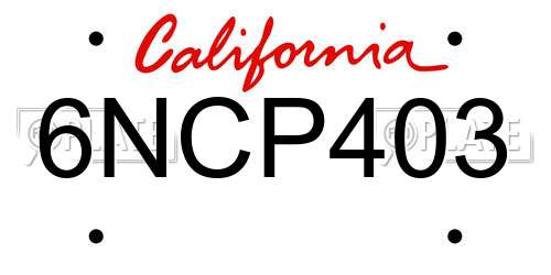 6NCP403 California License Plate