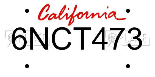 6NCT473 California License Plate