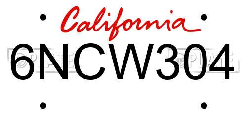 6NCW304 California License Plate