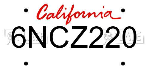 6NCZ220 California License Plate