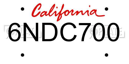 6NDC700 California License Plate