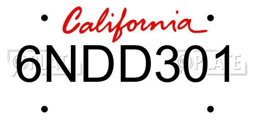 6NDD301 California License Plate