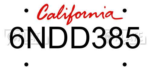 6NDD385 California License Plate