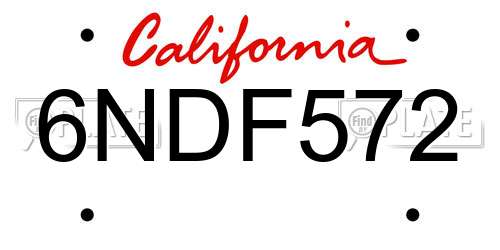 6NDF572 California License Plate
