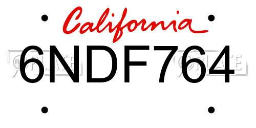 6NDF764 California License Plate