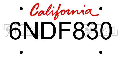 6NDF830 California License Plate