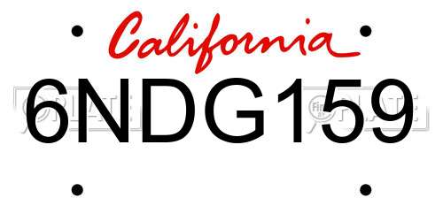 6NDG159 California License Plate