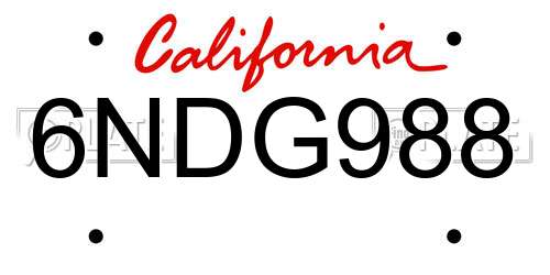 6NDG988 California License Plate