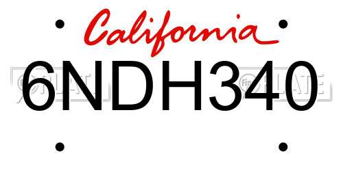 6NDH340 California License Plate