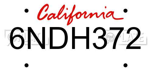6NDH372 California License Plate