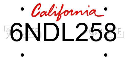 6NDL258 California License Plate