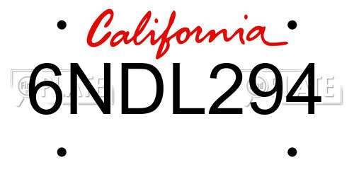 6NDL294 California License Plate