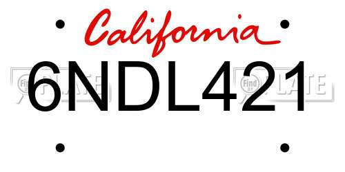 6NDL421 California License Plate