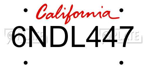 6NDL447 California License Plate