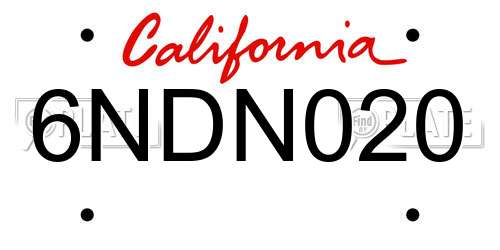 6NDN020 California License Plate