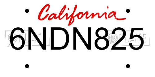 6NDN825 California License Plate