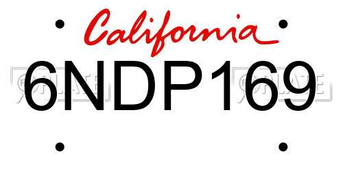6NDP169 California License Plate
