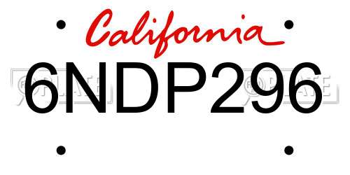 6NDP296 California License Plate
