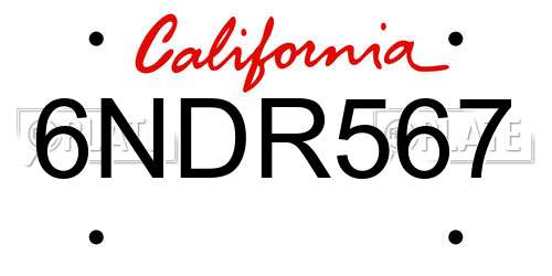 6NDR567 California License Plate