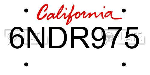 6NDR975 California License Plate