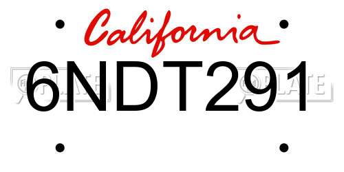6NDT291 California License Plate