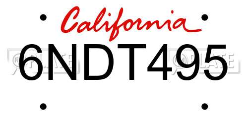6NDT495 California License Plate