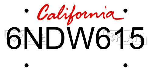 6NDW615 California License Plate