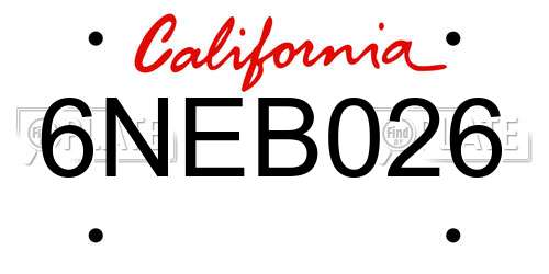 6NEB026 California License Plate