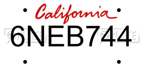 6NEB744 California License Plate