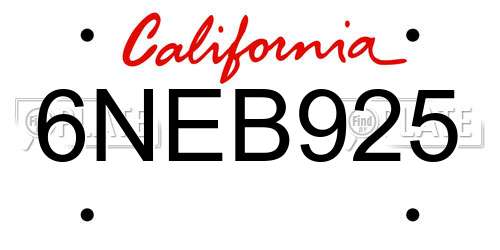 6NEB925 California License Plate