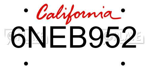 6NEB952 California License Plate