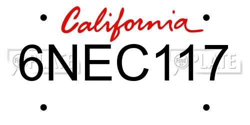 6NEC117 California License Plate