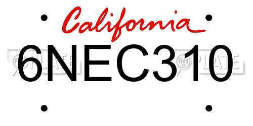 6NEC310 California License Plate