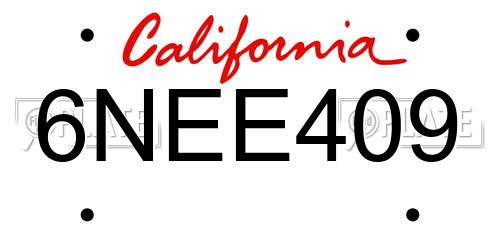 6NEE409 California License Plate