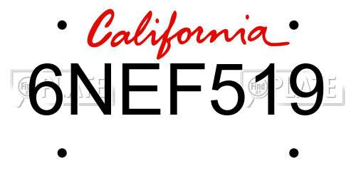 6NEF519 California License Plate