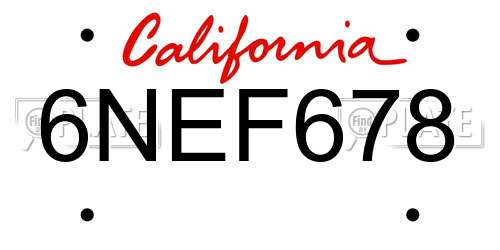 6NEF678 California License Plate