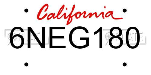 6NEG180 California License Plate
