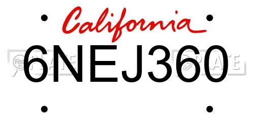 6NEJ360 California License Plate