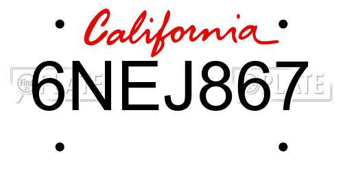 6NEJ867 California License Plate