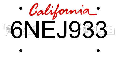 6NEJ933 California License Plate