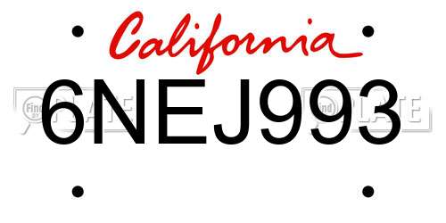 6NEJ993 California License Plate